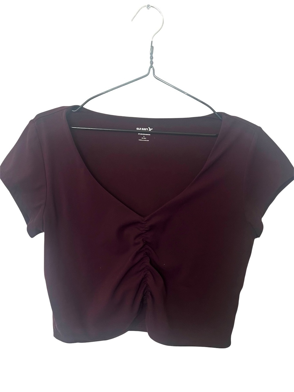 Old Navy Active StudiosmoothWomen's Deep Wine Ruched V-Neck Crop Top Size Large